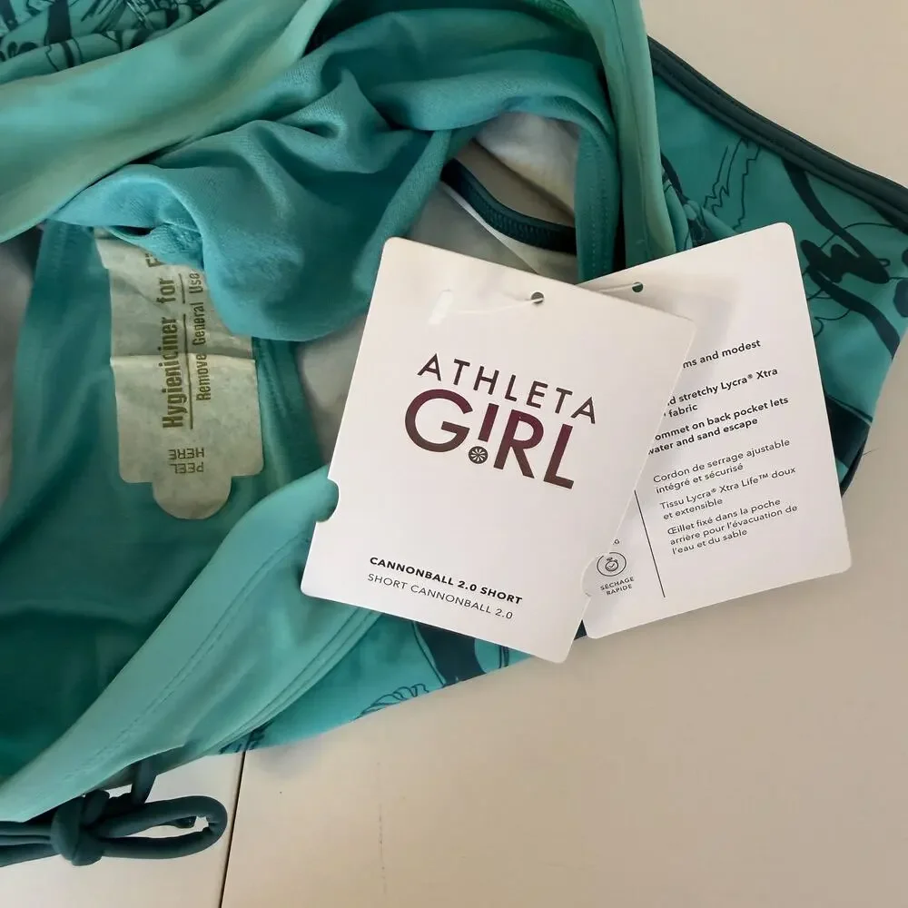 New Athleta Girl Cannonball 2.0 Short Swim Blue Floral $35 - XL 14